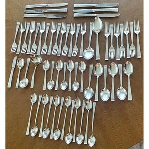 Lyon New Charm Stainless Flatware Set‎ 58 Pc Mid Century Atomic Serving Lot